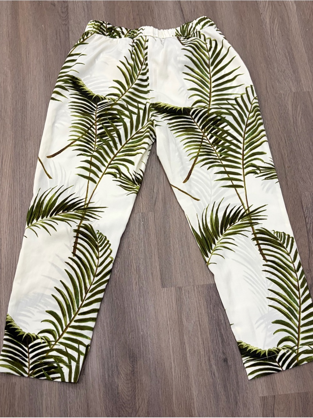 H&M White Palm-Leaf Print Wide Leg Pants